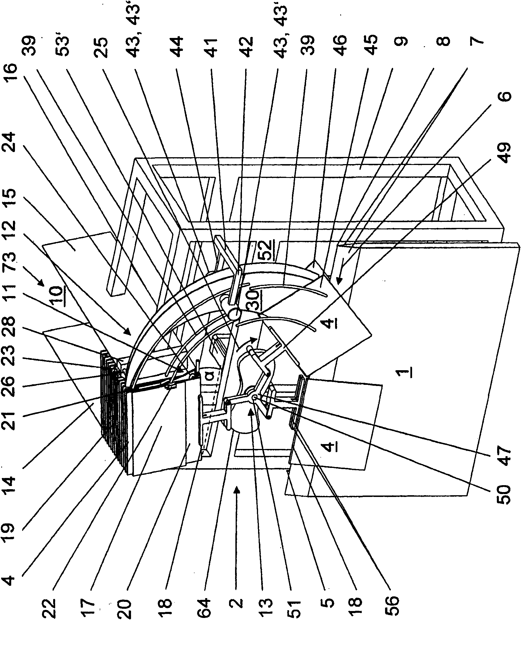 Device and method for removing flat print products from a pile and transferring the print products to a running transport device