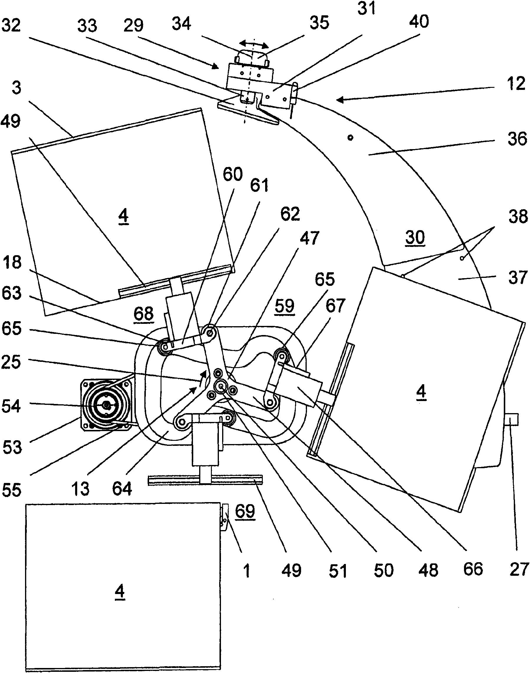 Device and method for removing flat print products from a pile and transferring the print products to a running transport device