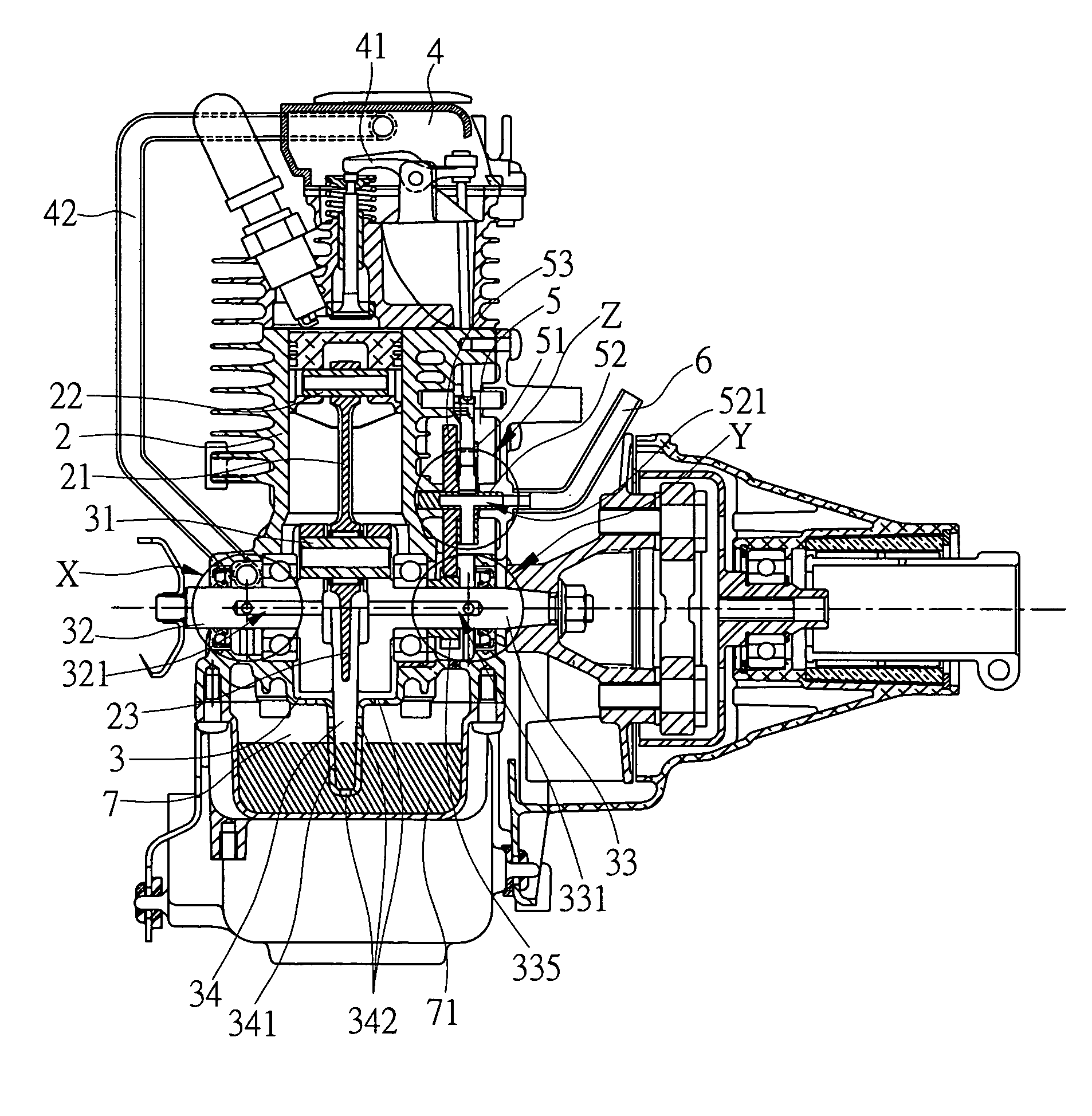 Lubrication device of four-stroke engines