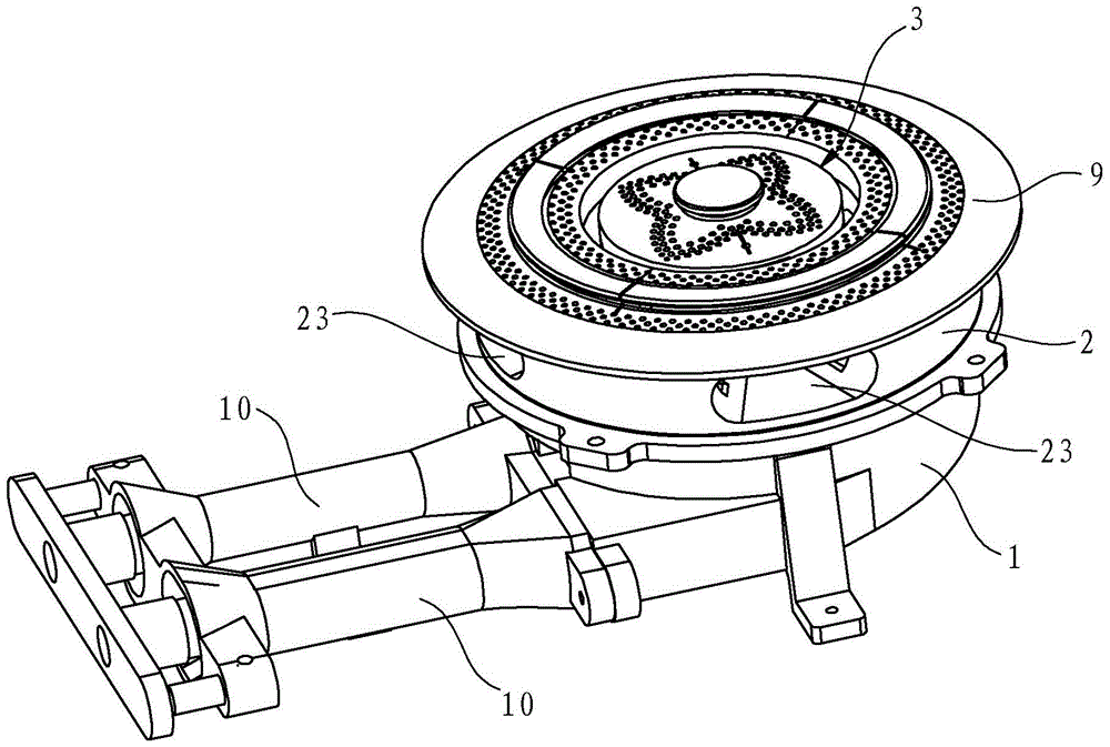 A gas cooker burner with stable inner ring flame