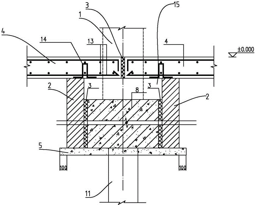 Connecting structure for preventing ground inside room of factory building from transmitting sedimentation to plinth and wall body