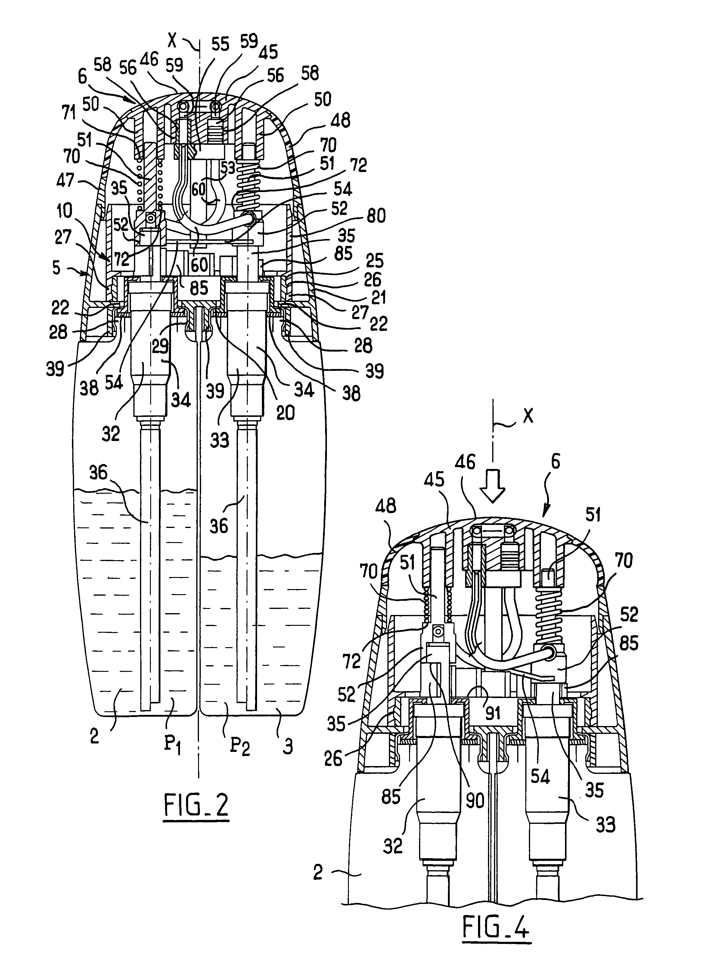 Dispenser device including means that enable two substances to be dispensed in varying proportions