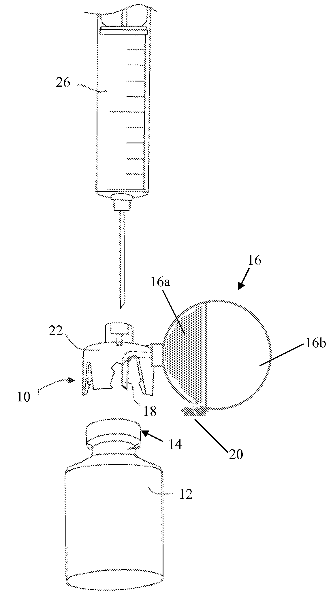 Pressure equalizing device, receptacle and method