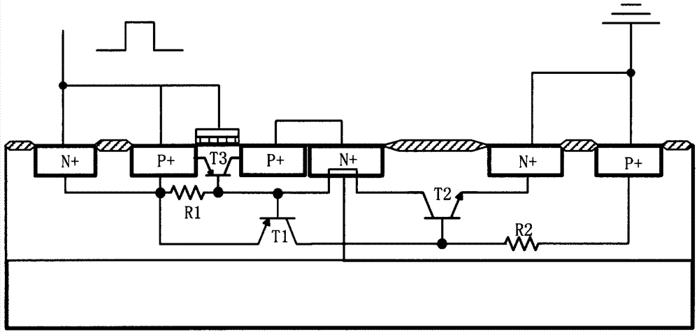 A scr device with high sustain voltage embedded gdpmos