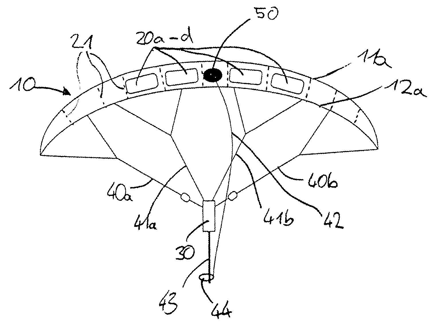 Steering unit for free flying, confined wing element