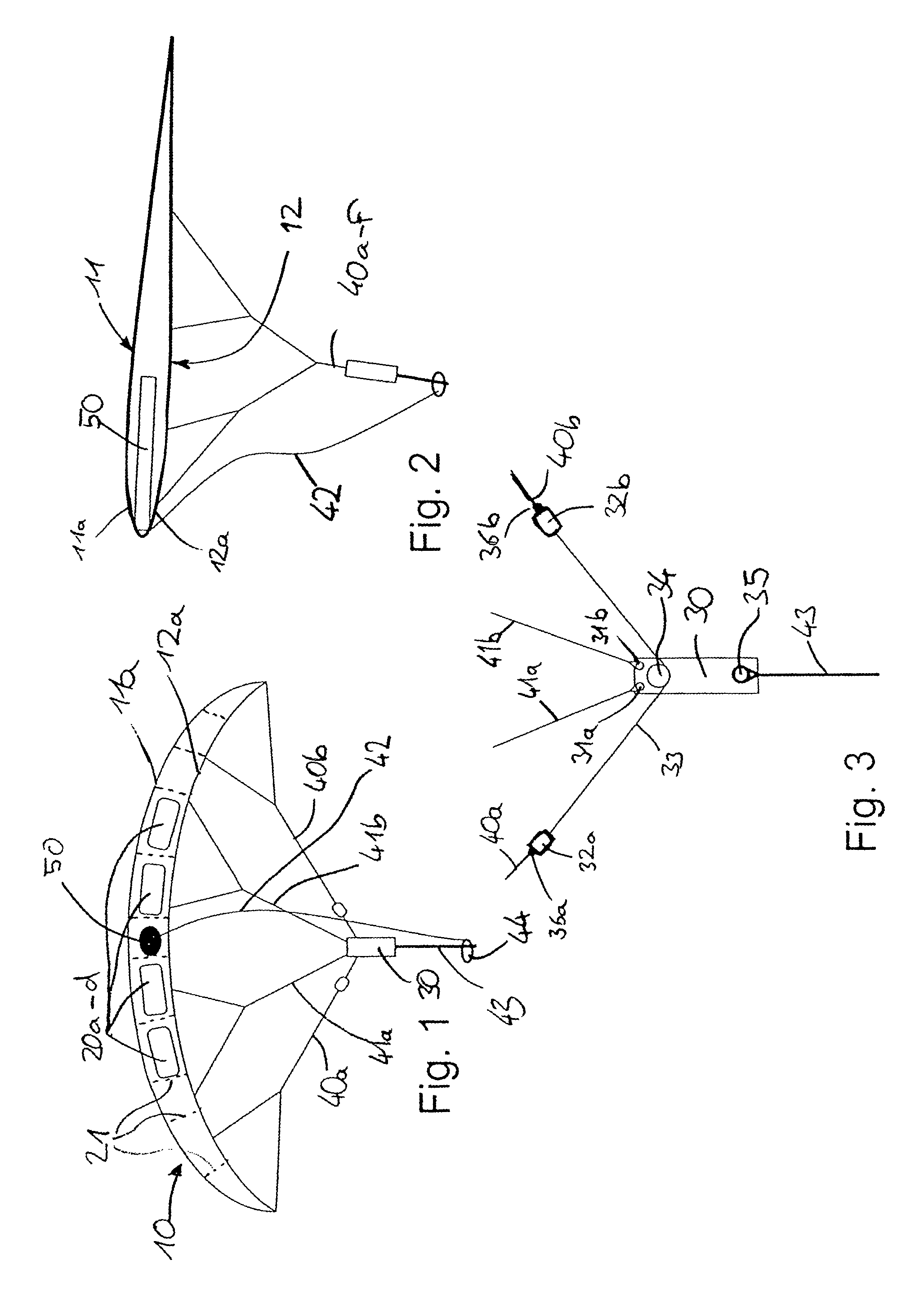 Steering unit for free flying, confined wing element