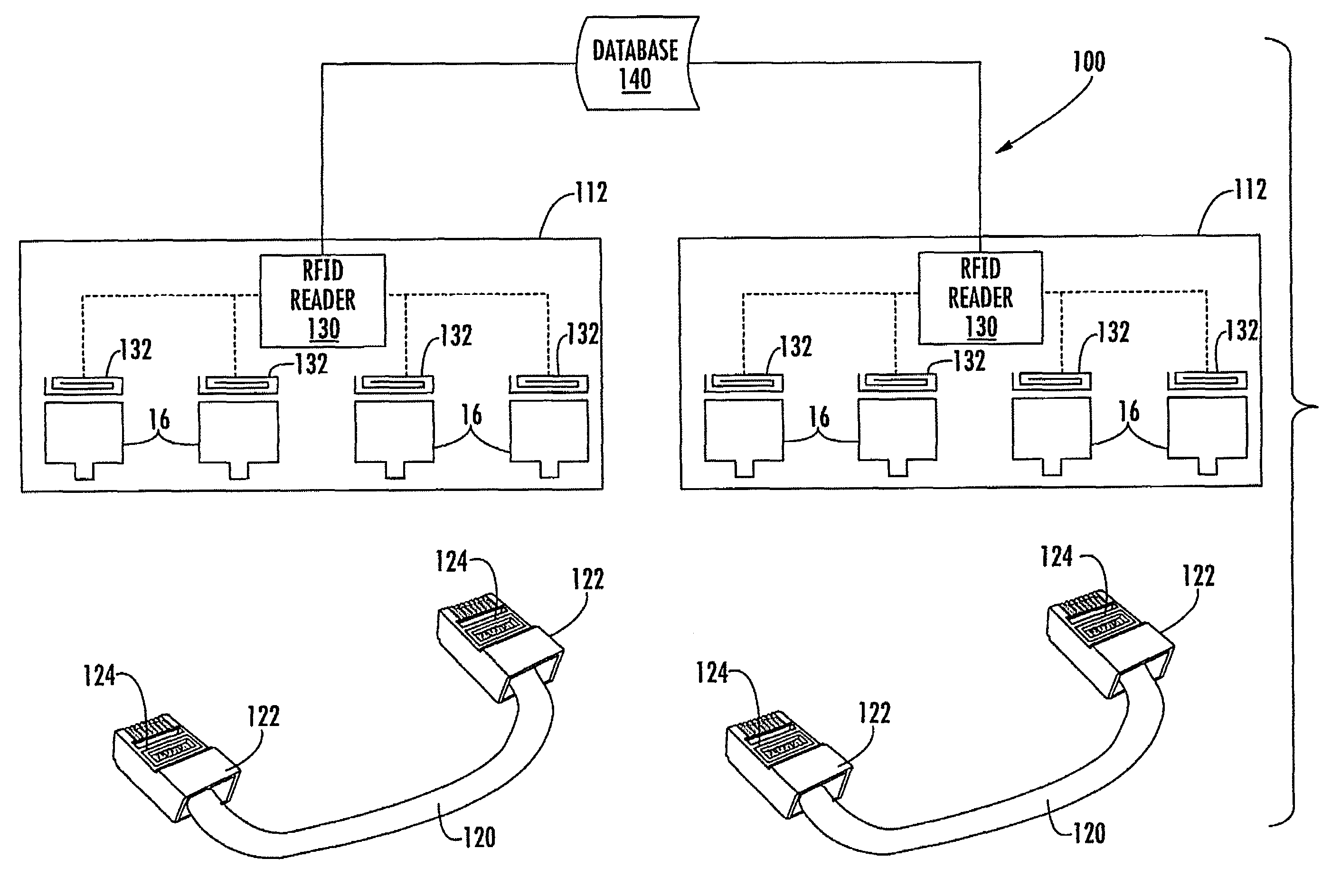 Telecommunications patching system that utilizes RFID tags to detect and identify patch cord interconnections