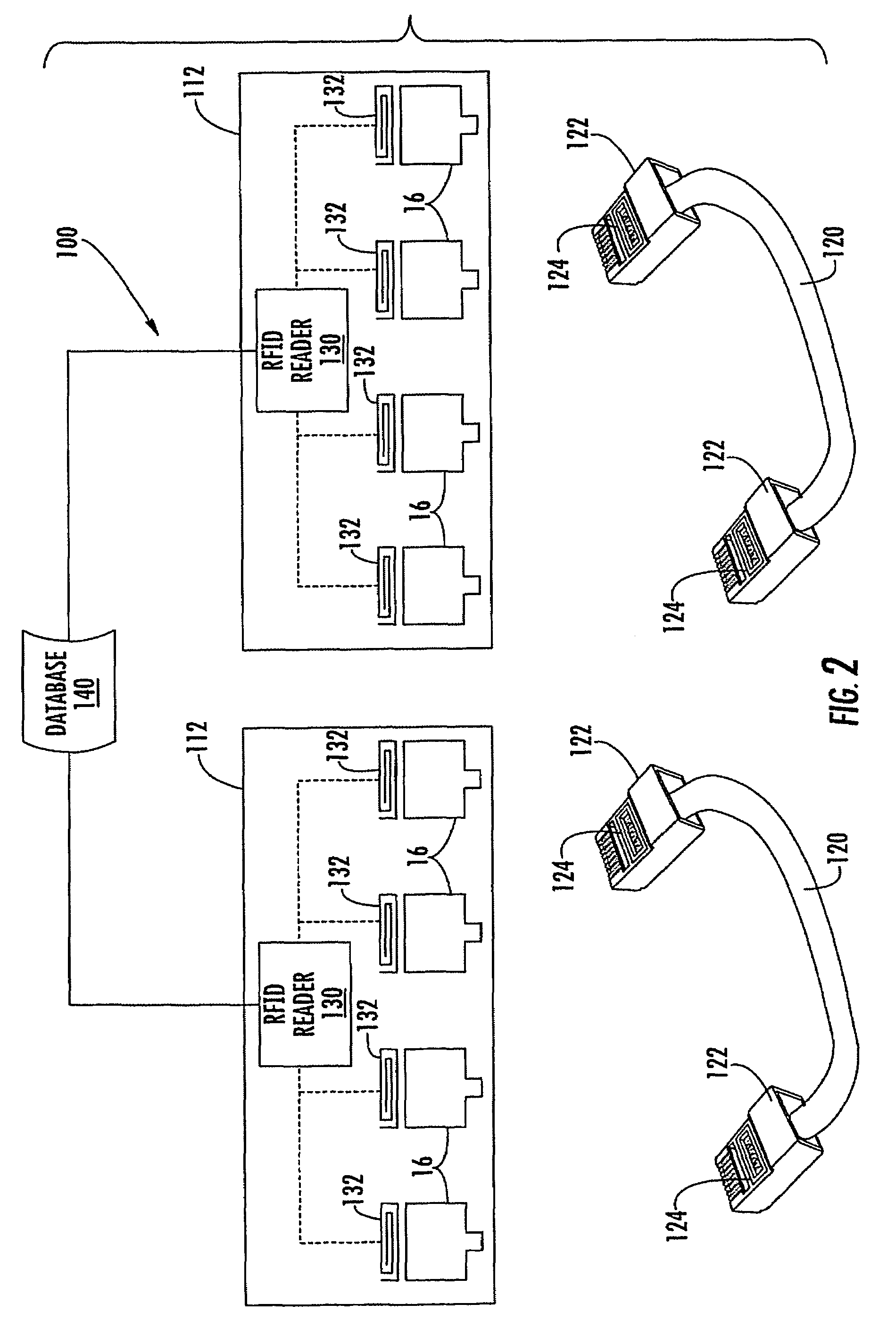 Telecommunications patching system that utilizes RFID tags to detect and identify patch cord interconnections