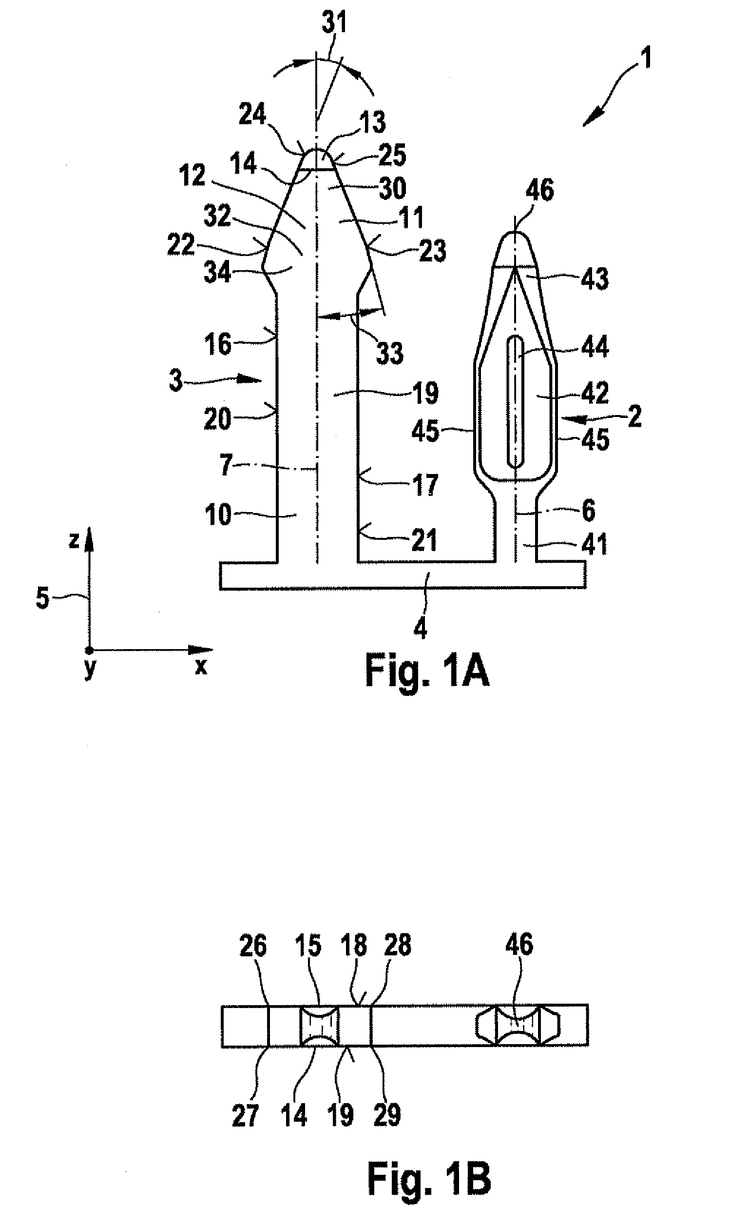 Press-in contact having a base, a contact pin and a second pin