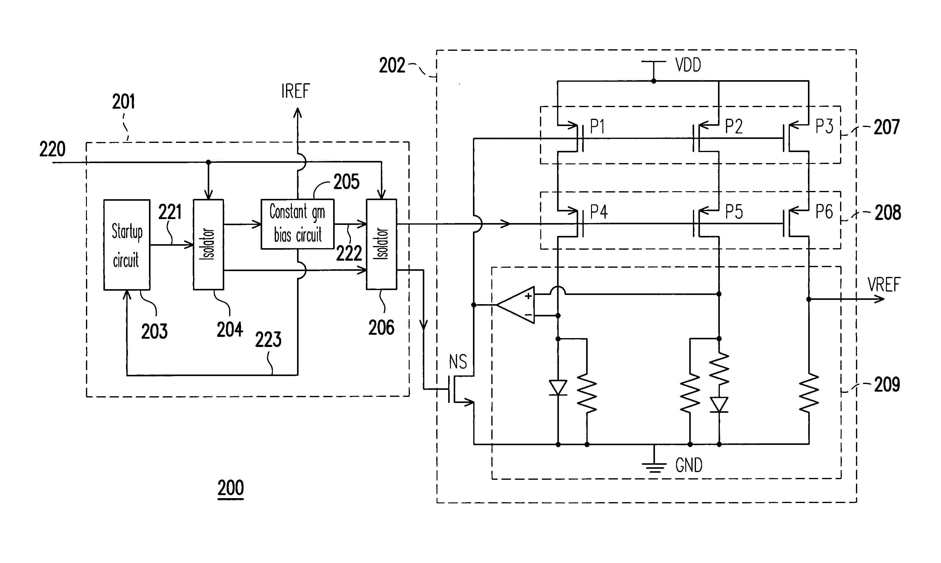 Circuit for reference current and voltage generation