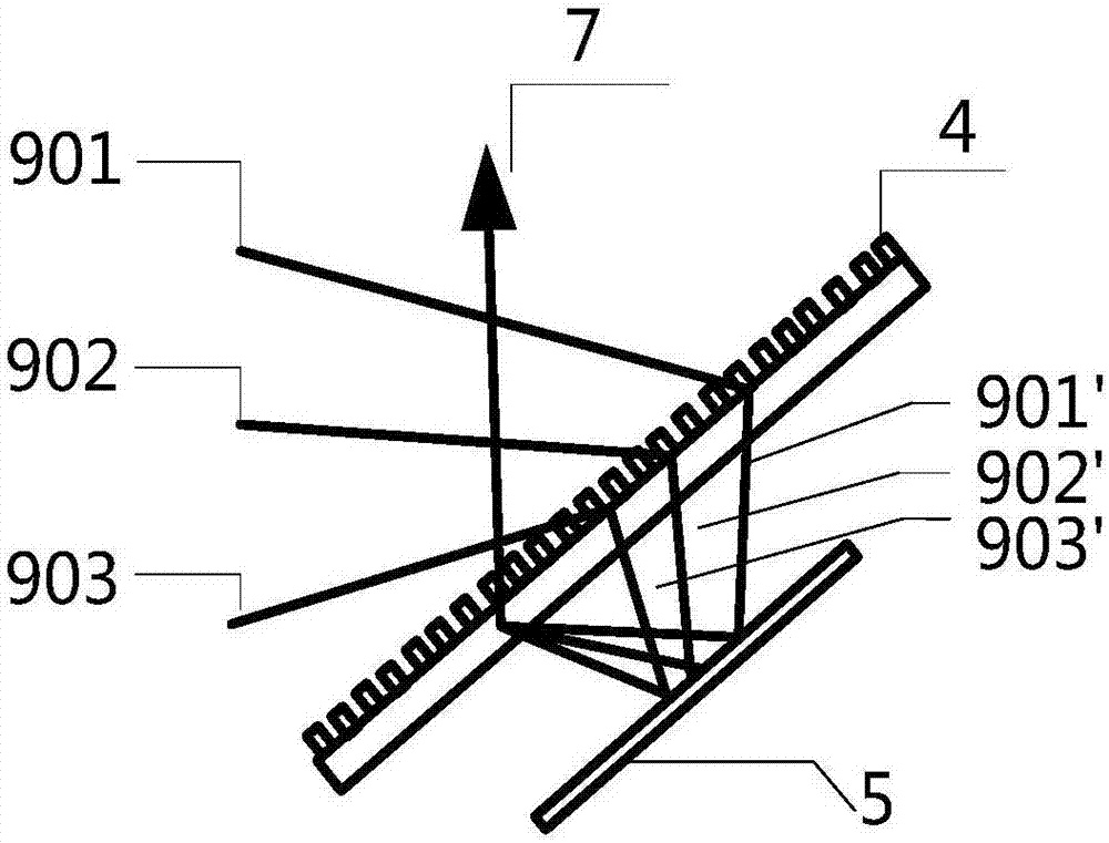 Spectral beam combining device for realizing spectral width compression through two-time diffraction by using grating and reflecting element