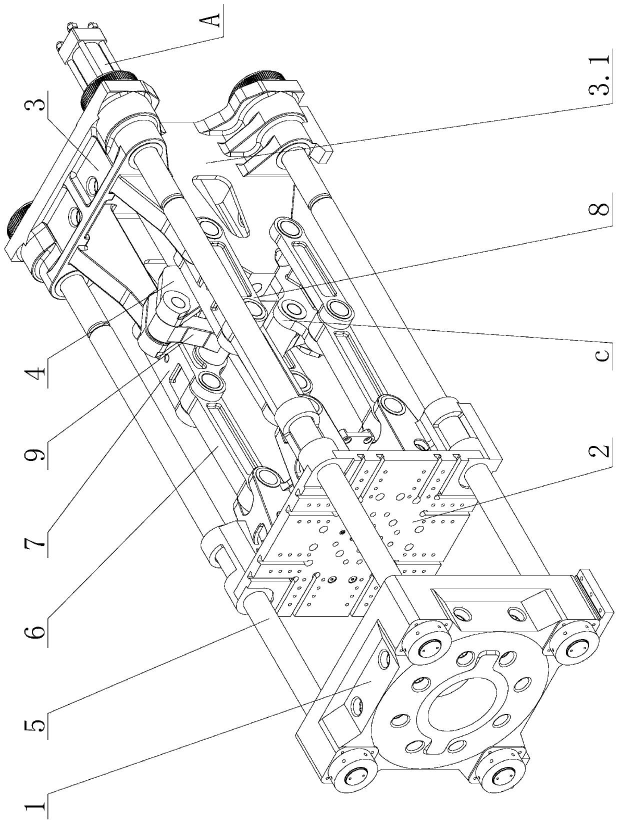 Toggle rod overturning mold clamping mechanism and injection molding machine