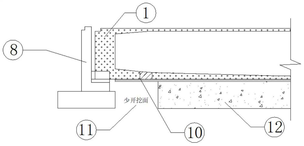 Side span cast-in-place section less-excavation structure and construction method