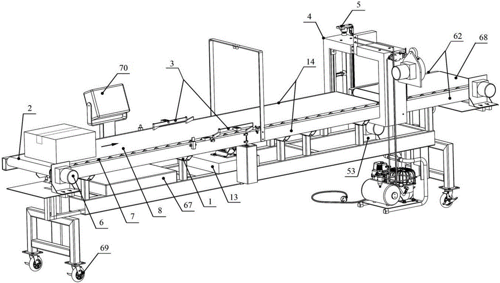 Full-automatic strapping machine used for multi-specification express box and work method