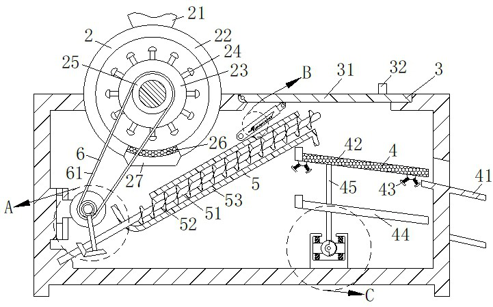 A corn threshing and screening device