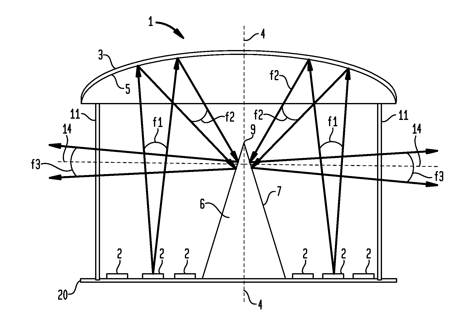 Lighting devices comprising an array of optoelectronic sources