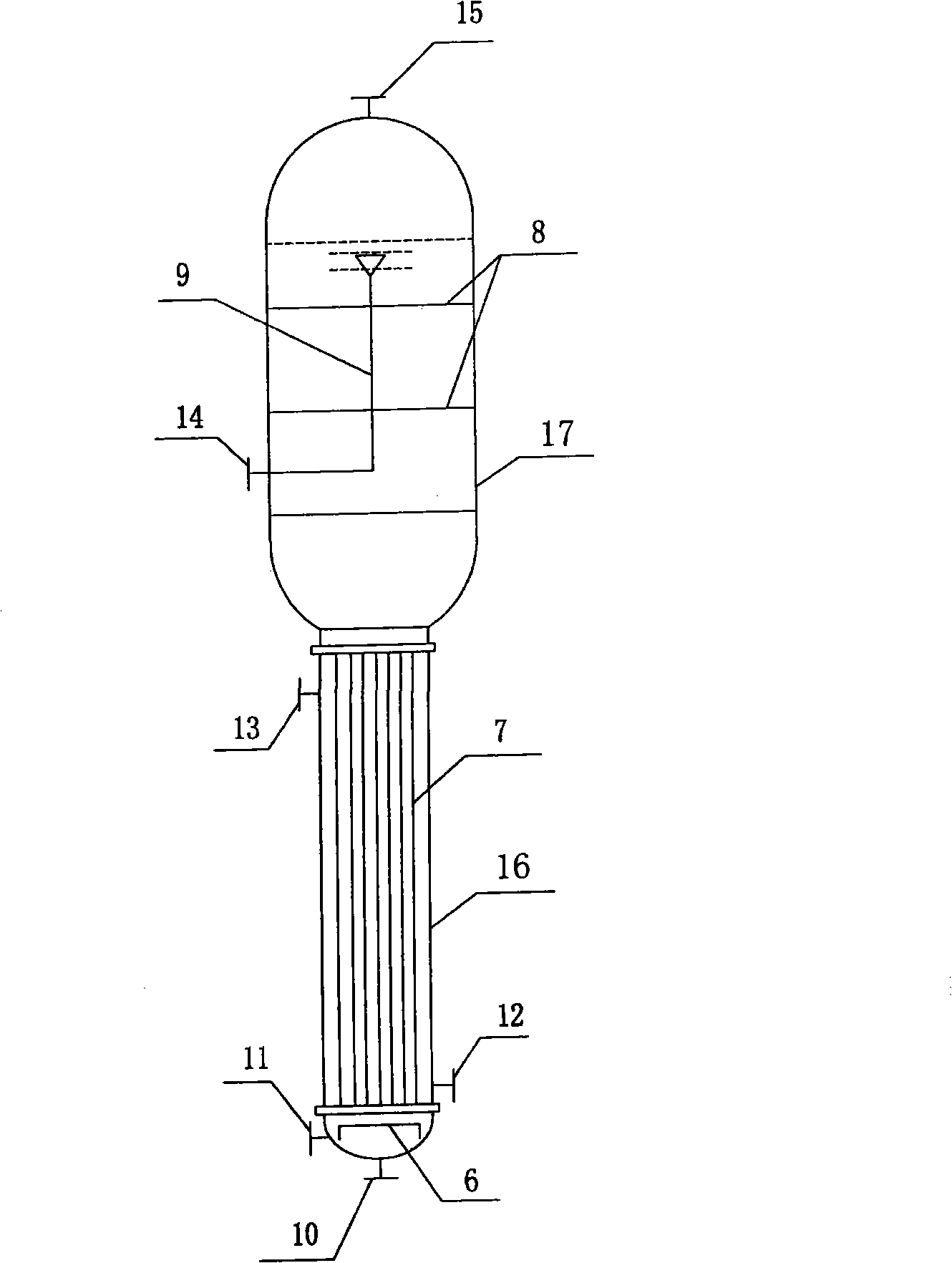 Urea production process of high-efficiency condensation, low-mounting height CO2 air stripping method and high-voltage lamp type full condensation reactor