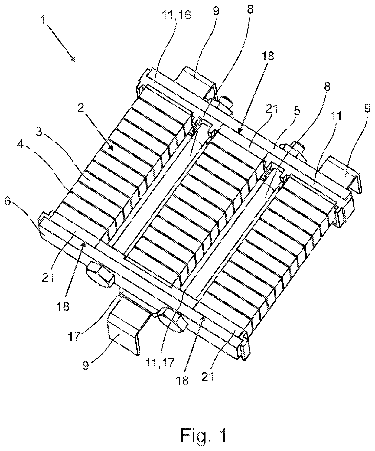 Arrangement of stack spark gaps and device for holding together and electrically contacting stack spark gaps