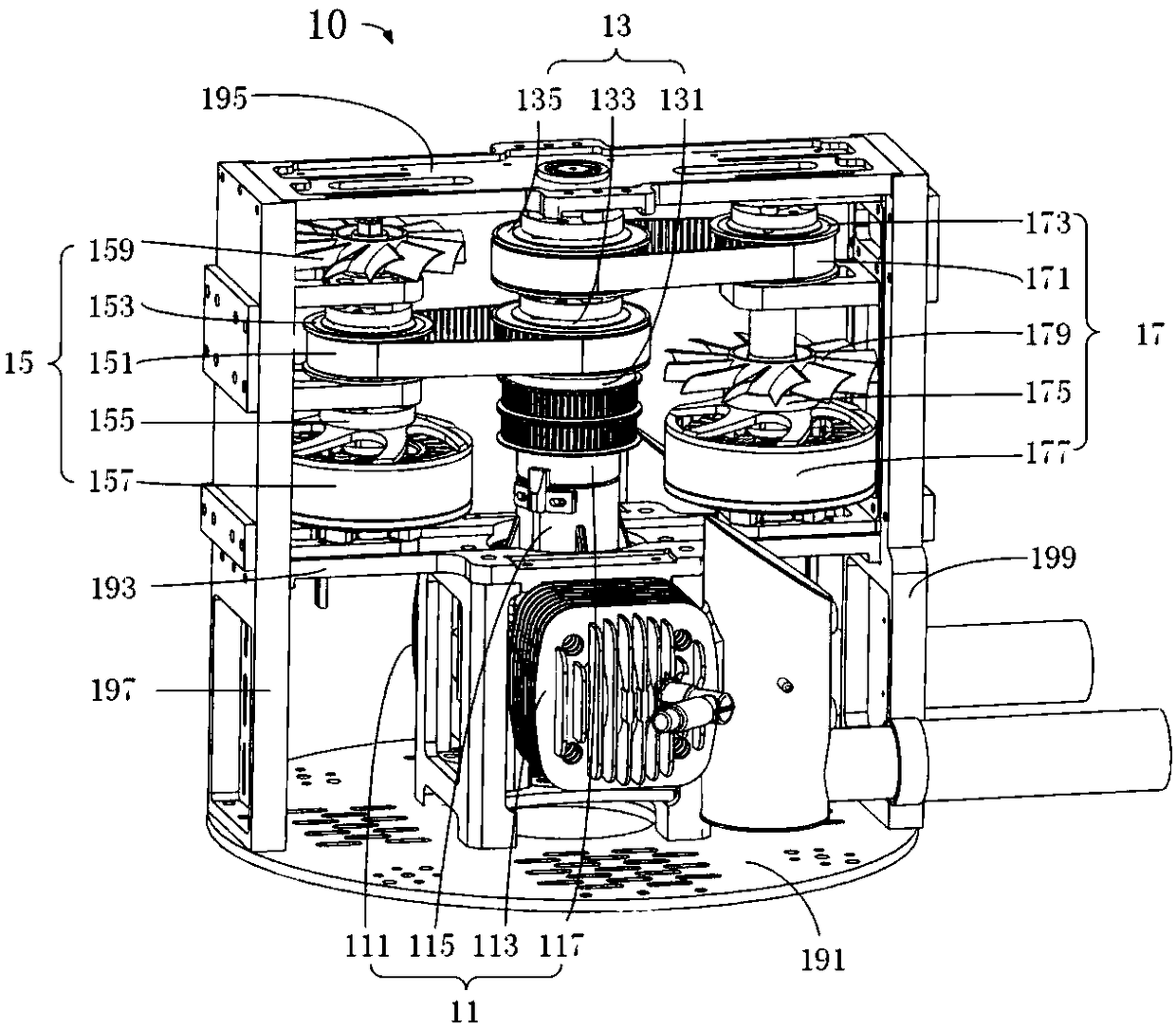 Opposed power generation module, and unmanned aerial vehicle containing opposed power generation module