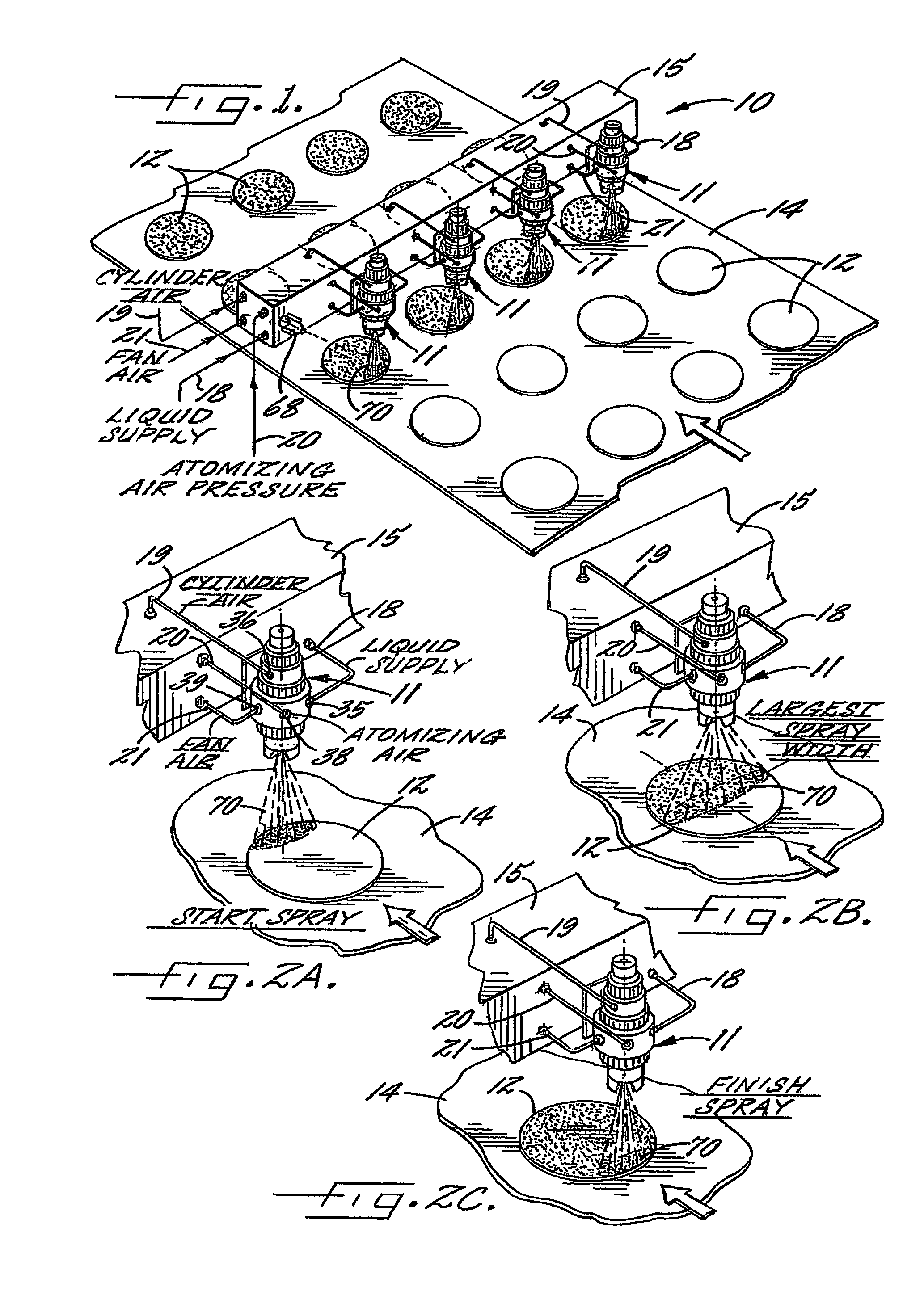 Spraying system for progressive spraying of non-rectangular objects