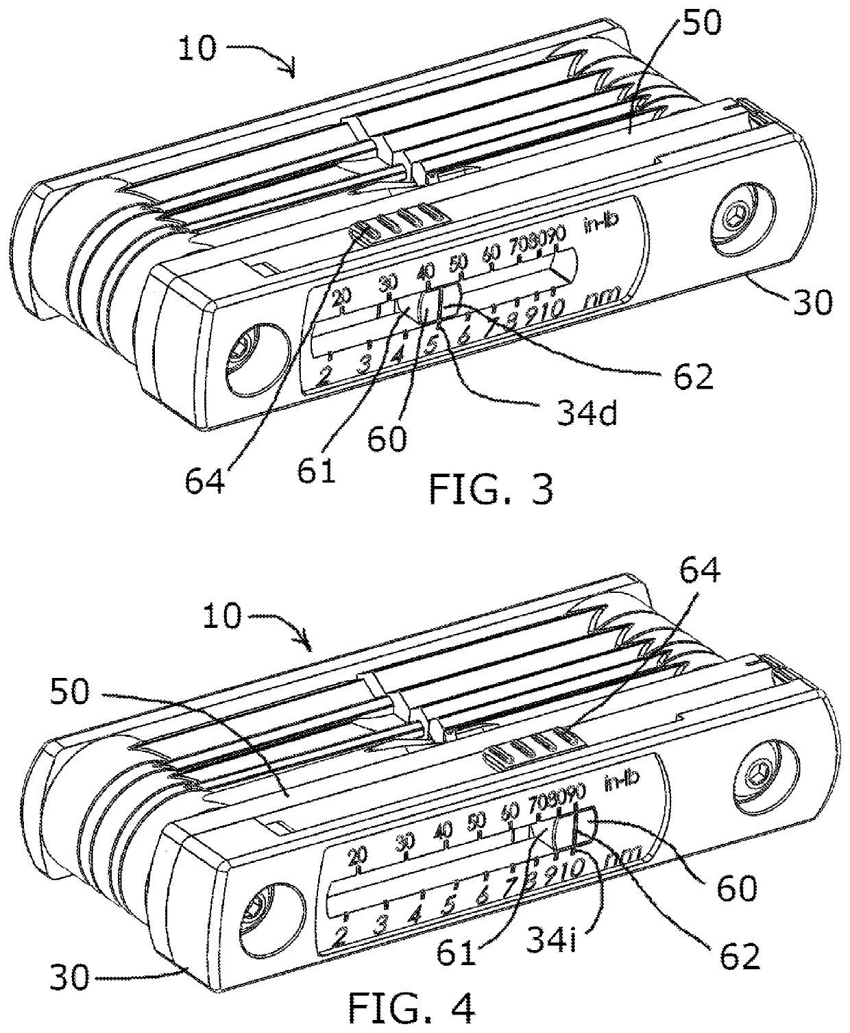 Selectively adjustable torque indicating tool