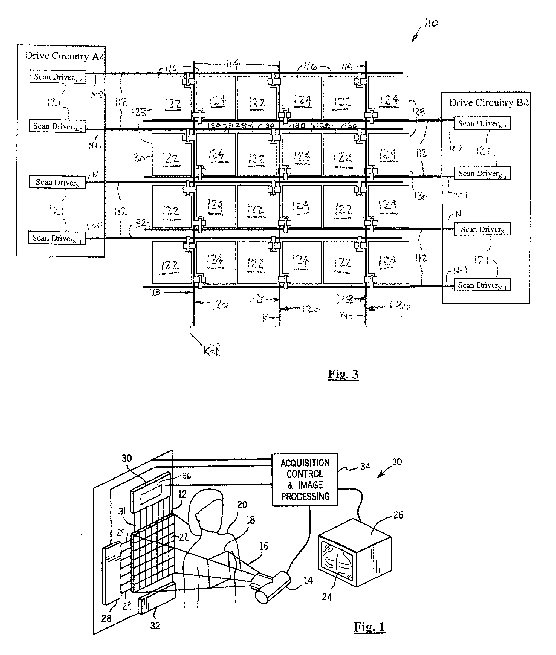 Split scan line and combined data line x-ray detectors