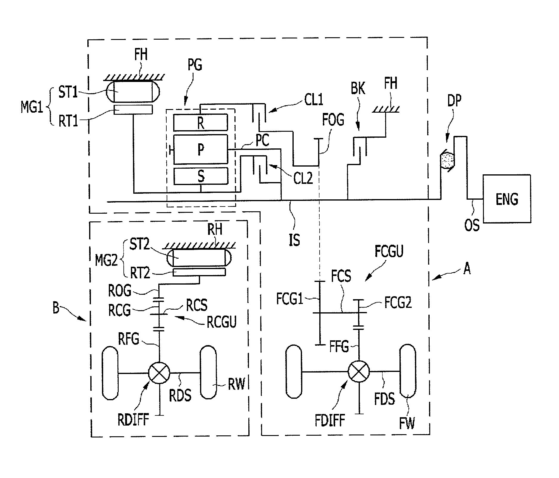 Transmission system of four wheel drive hybrid electric vehicle