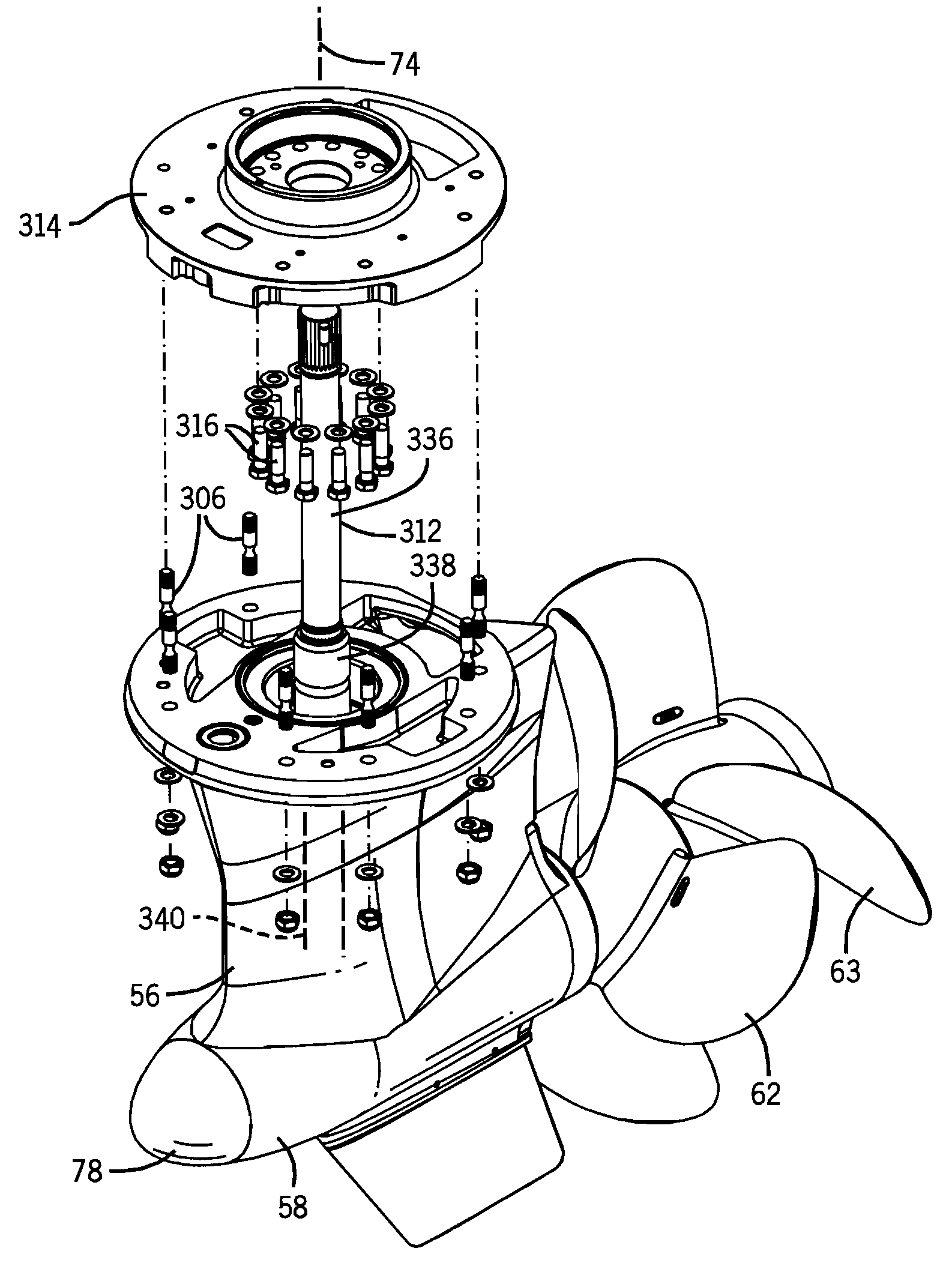 Torsion-bearing break-away mount for a marine drive