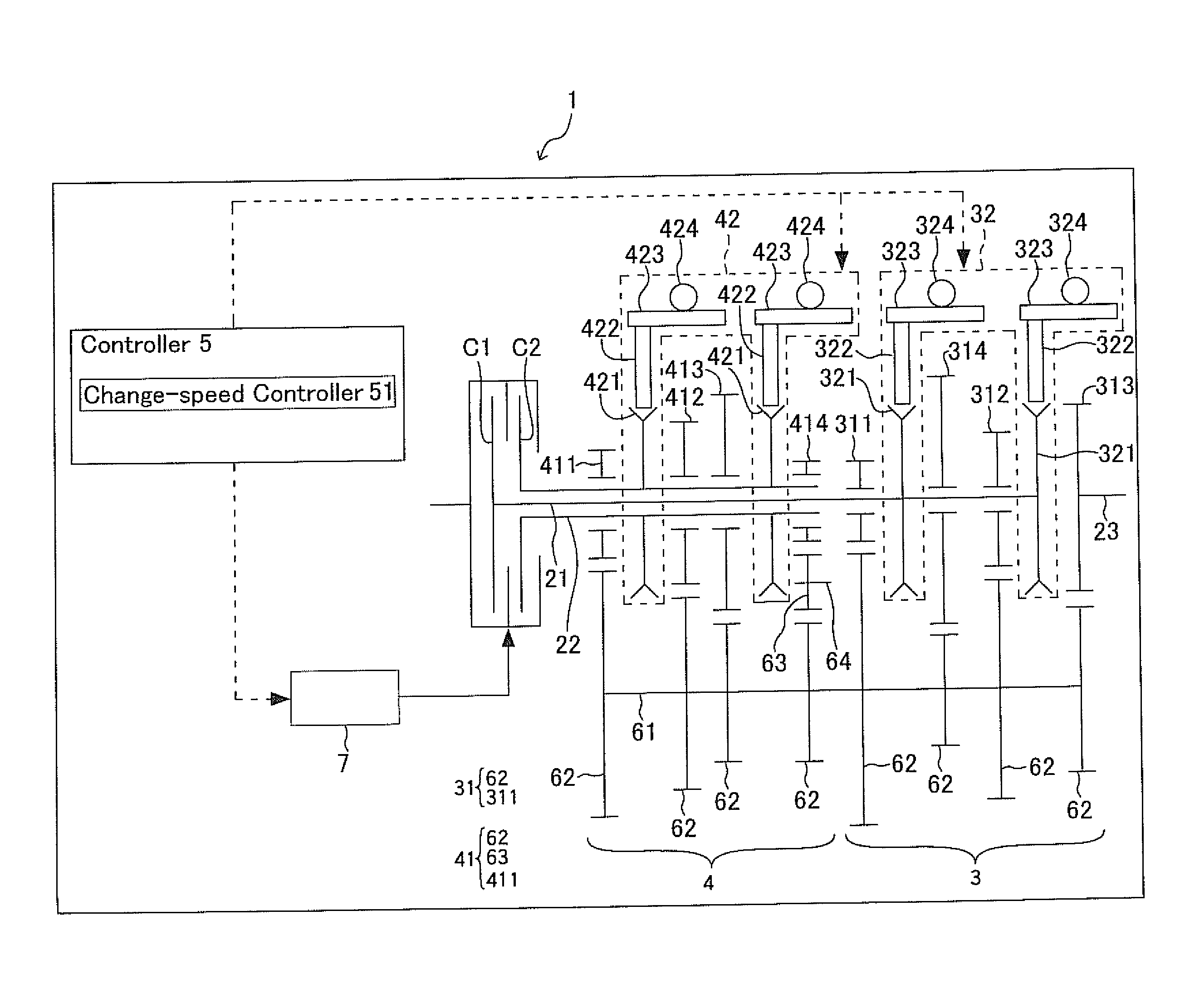 Transmission and method of shift control for transmission