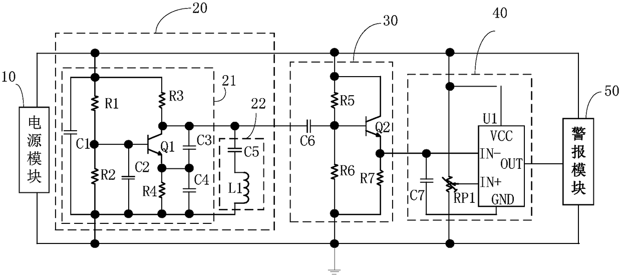 Test circuit and test device for detecting printed inductance