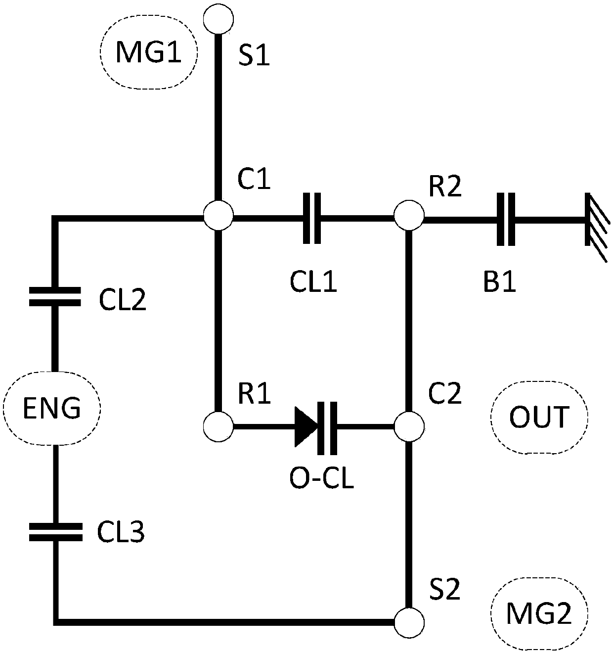 Double planetary row multi-mode hybrid vehicle drive system