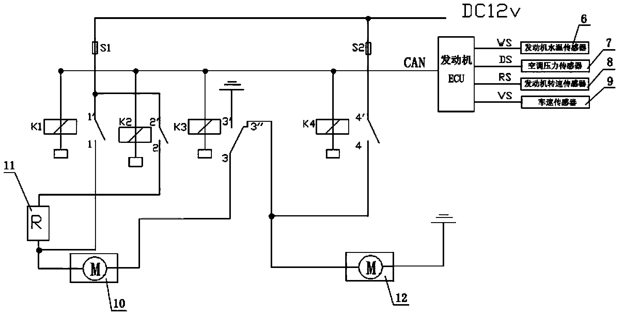 Automotive double-fan three-level speed control circuit and control method