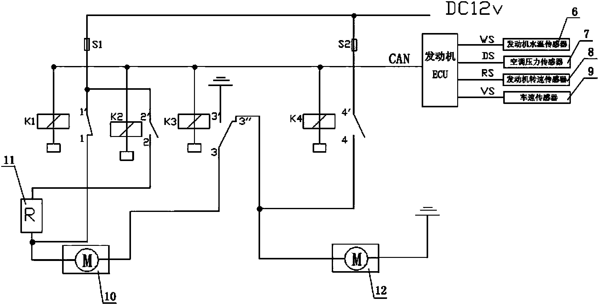 Automotive double-fan three-level speed control circuit and control method