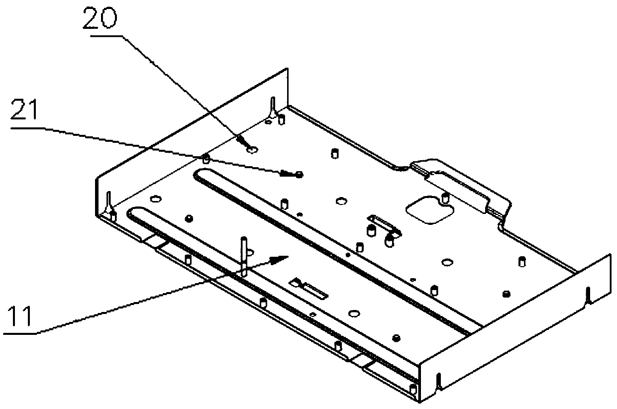 Tool-free tray vertical mounting and fixing device