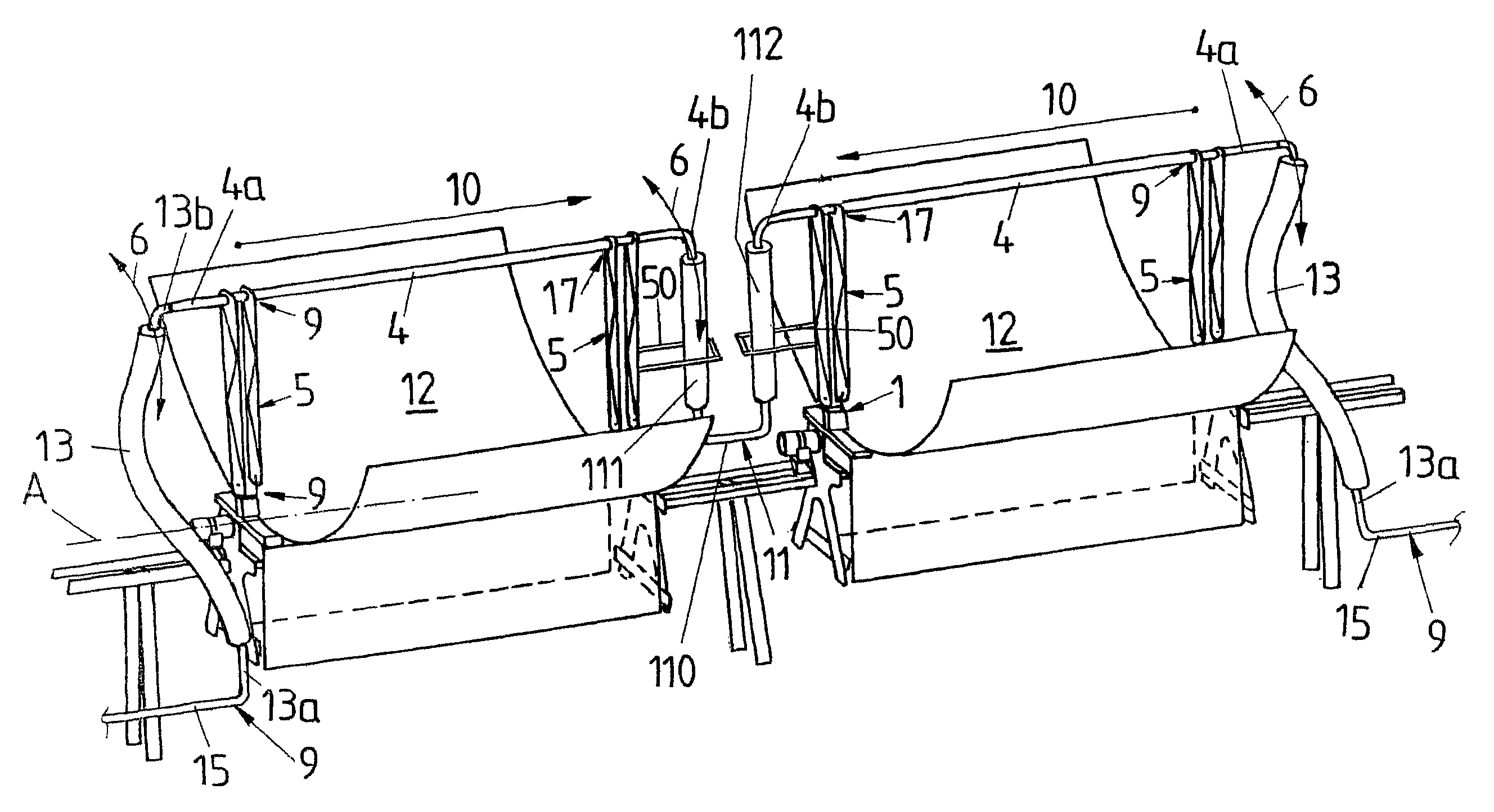 Connecting system for a line tube, which can be pivoted about a rotation axis, of a solar-thermal installation