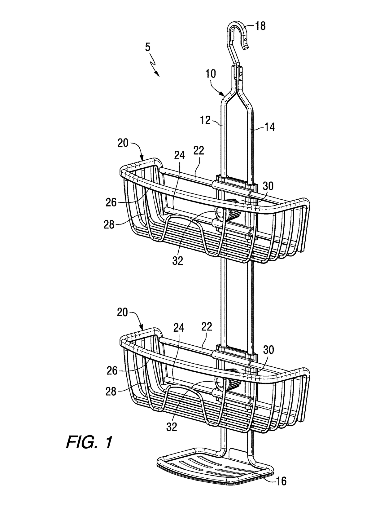 Shower caddies with adjustable baskets