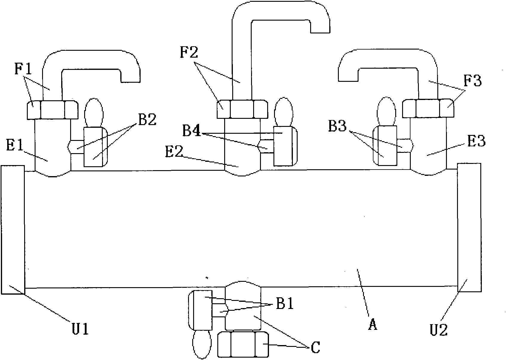 Horizontal tri-tube conjoined cock with water filter