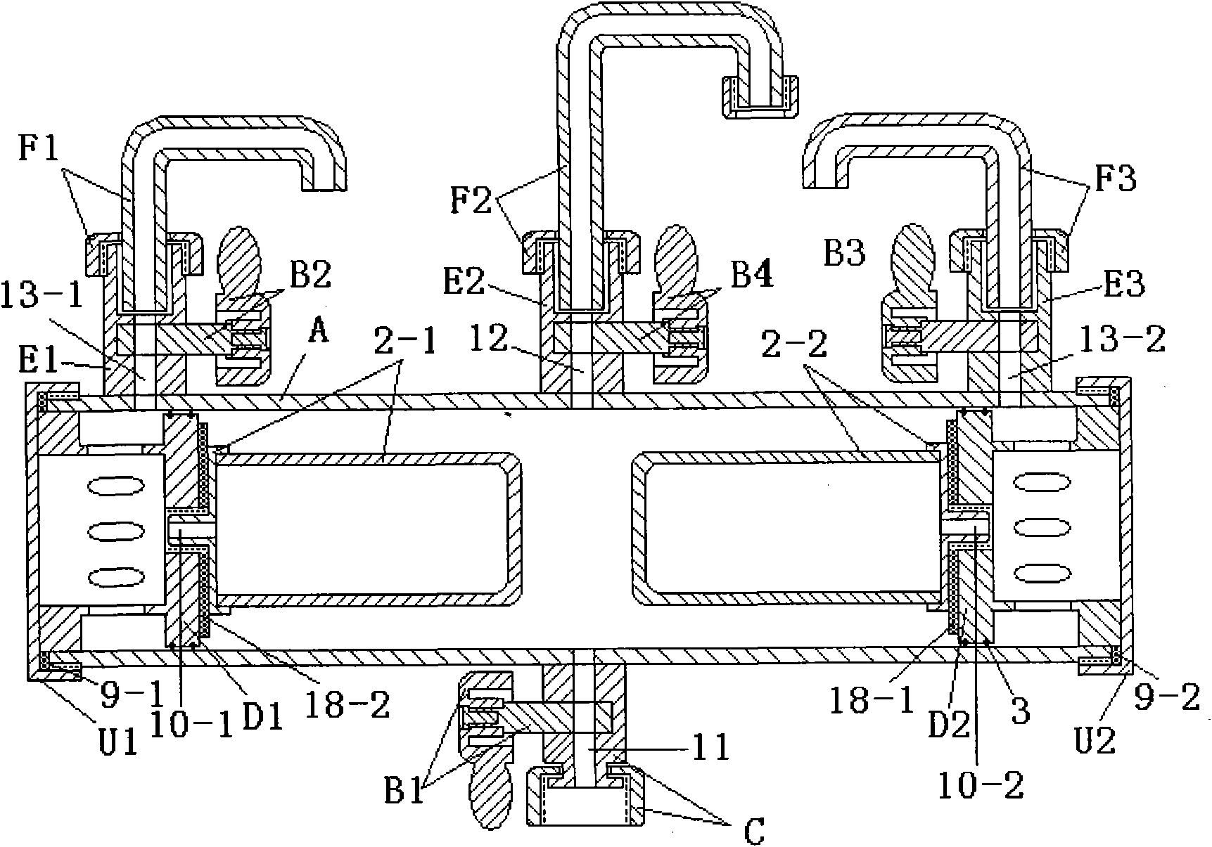 Horizontal tri-tube conjoined cock with water filter