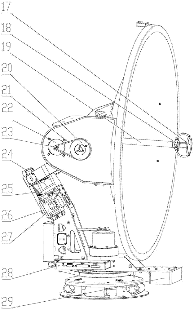 Three-axis stable four-axis tracking ship-mounted mobile mid-communication antenna