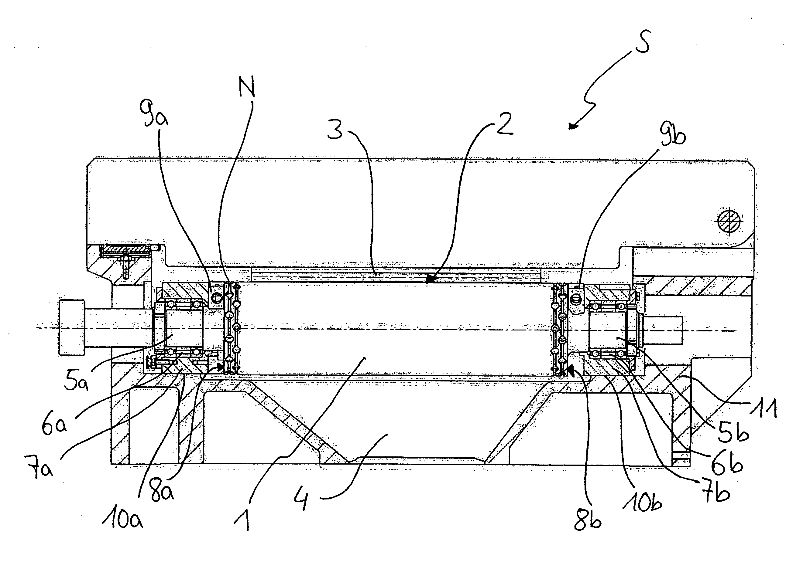 Bearing for a vacuum roller that can be subjected to suction air from both sides