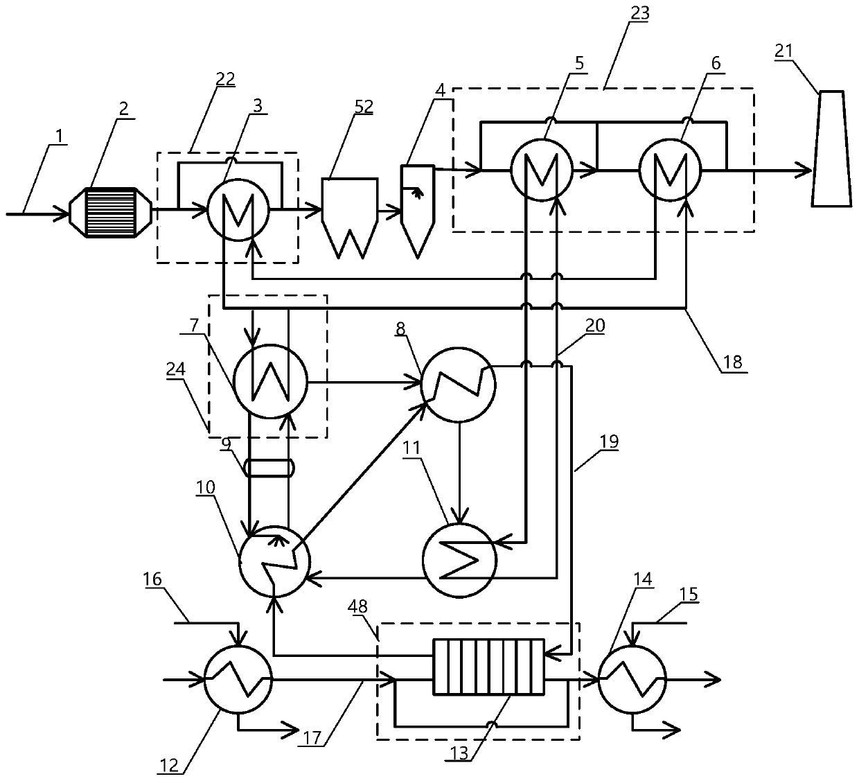 Deep recovery device for flue gas heat of power station boiler and method of deep recovery device