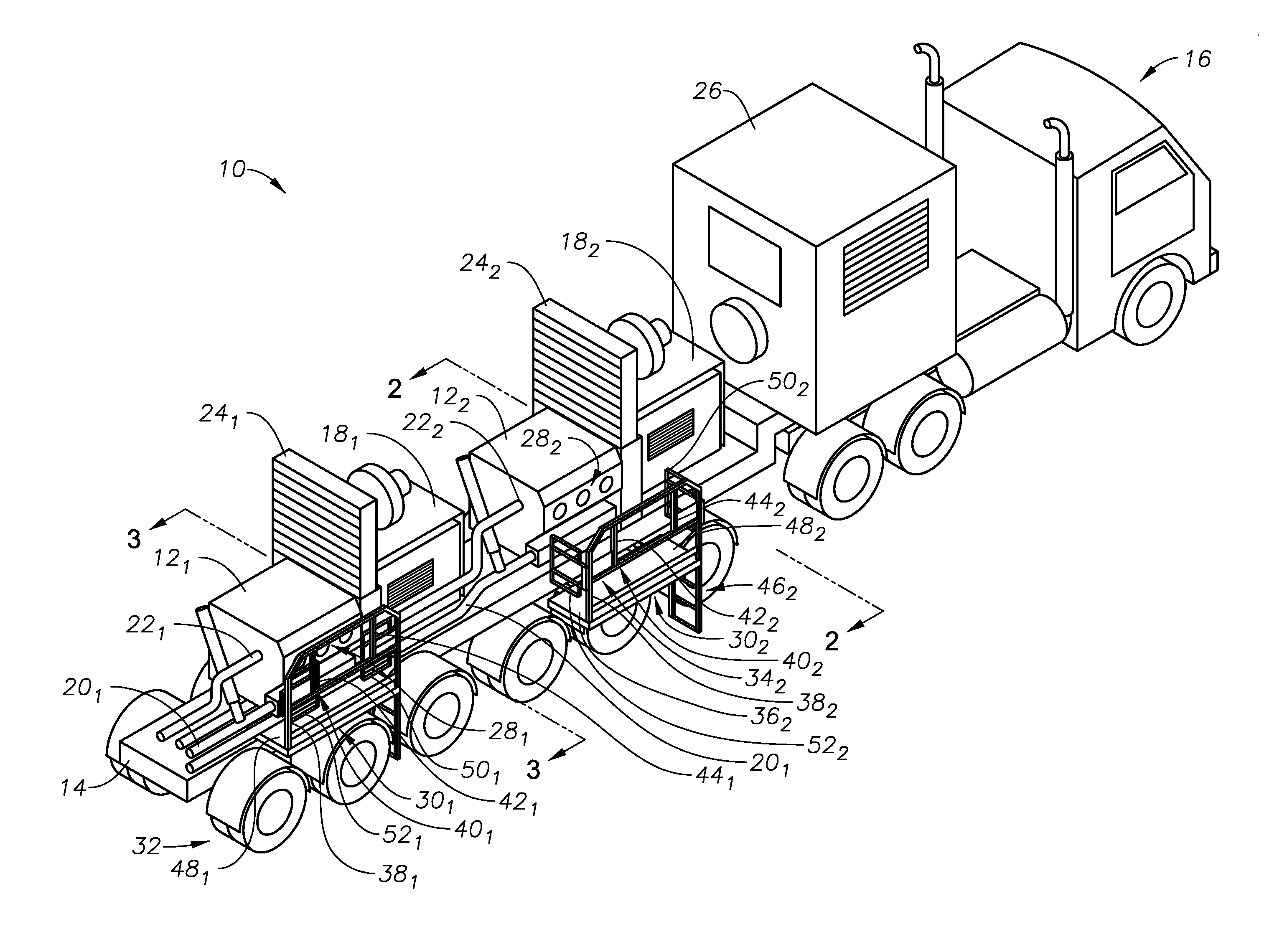 Slide out pump stand for hydraulic fracturing equipment