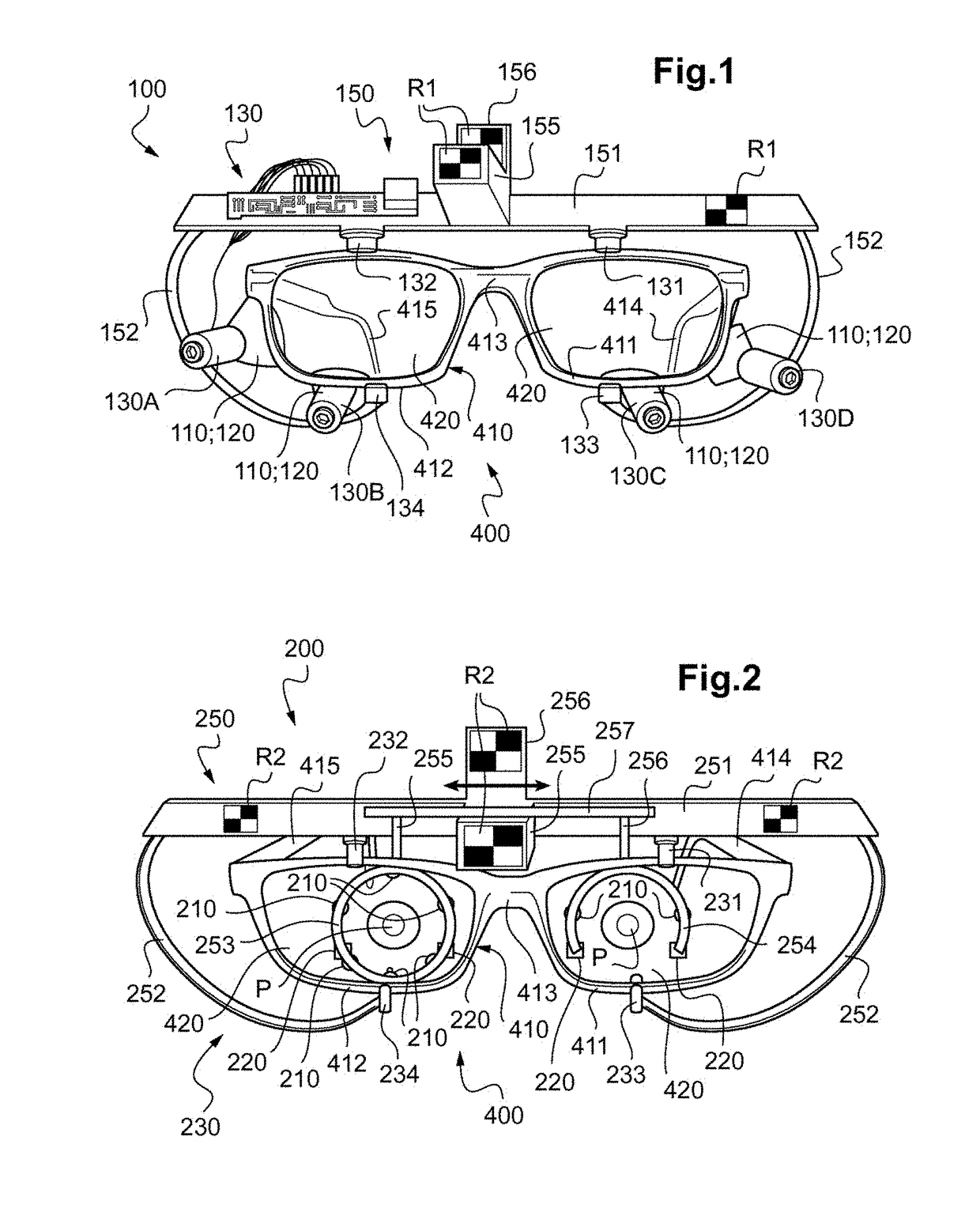 Devices and methods for determining the position of a characterizing point of an eye and for tracking the direction of the gaze of a wearer of spectacles