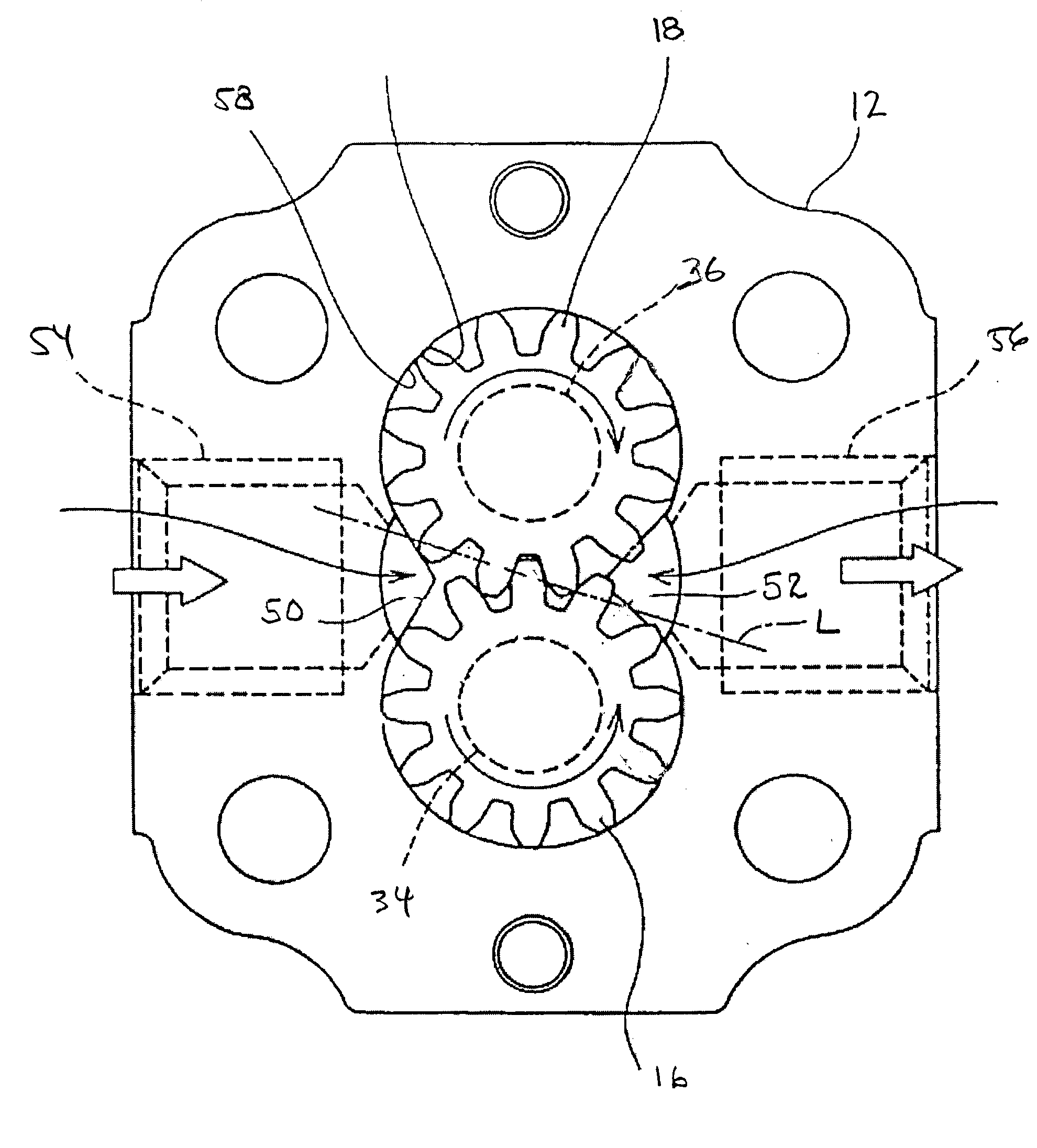 Gear pump with ripple chamber for low noise and pressure ripples