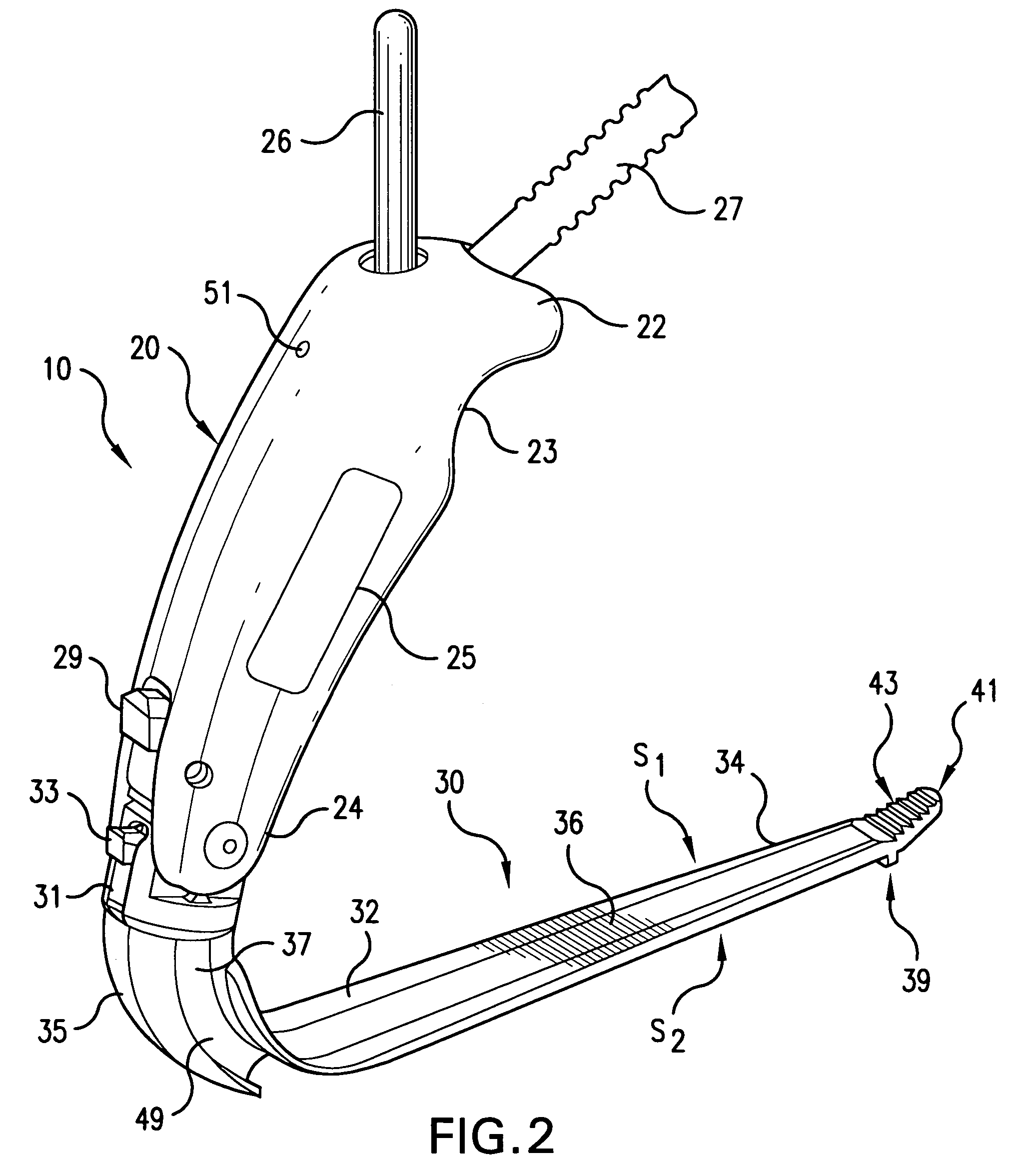 Pivotal and illuminated saphenous vein retractor with tapered design