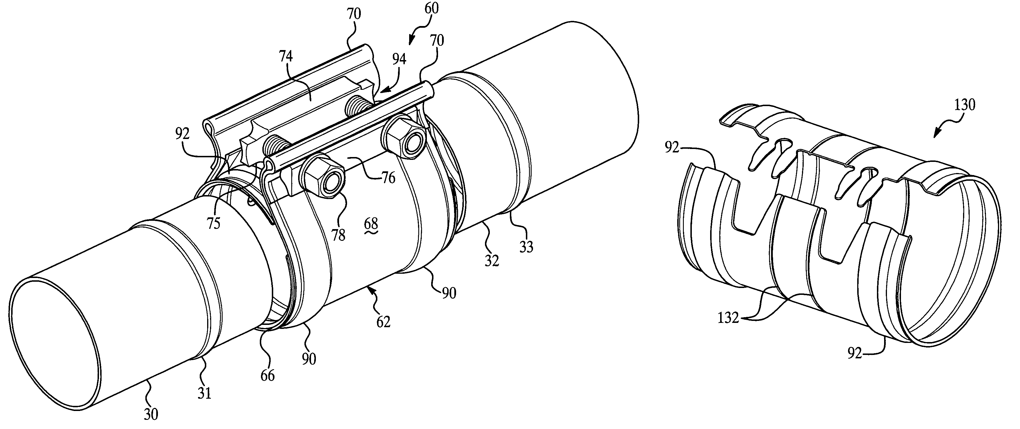 Ribbed pipe clamp with sealing sleeve