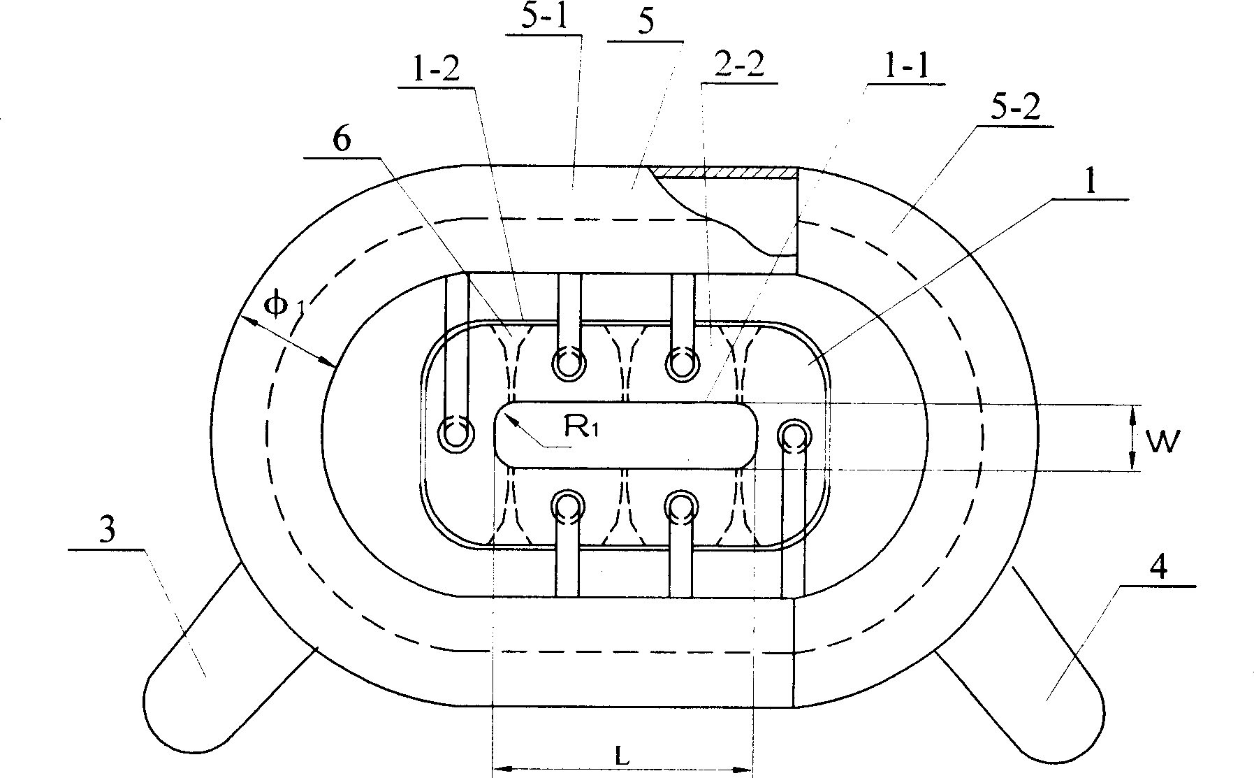 Rectangular cold crucible system suitable for continuous fusion casting directional freeze