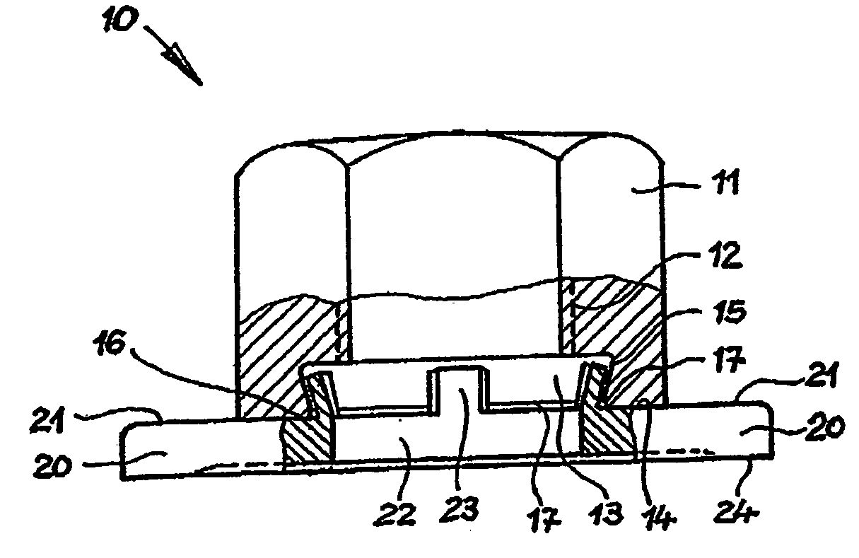 Fastening element, washer and fastening means therefrom