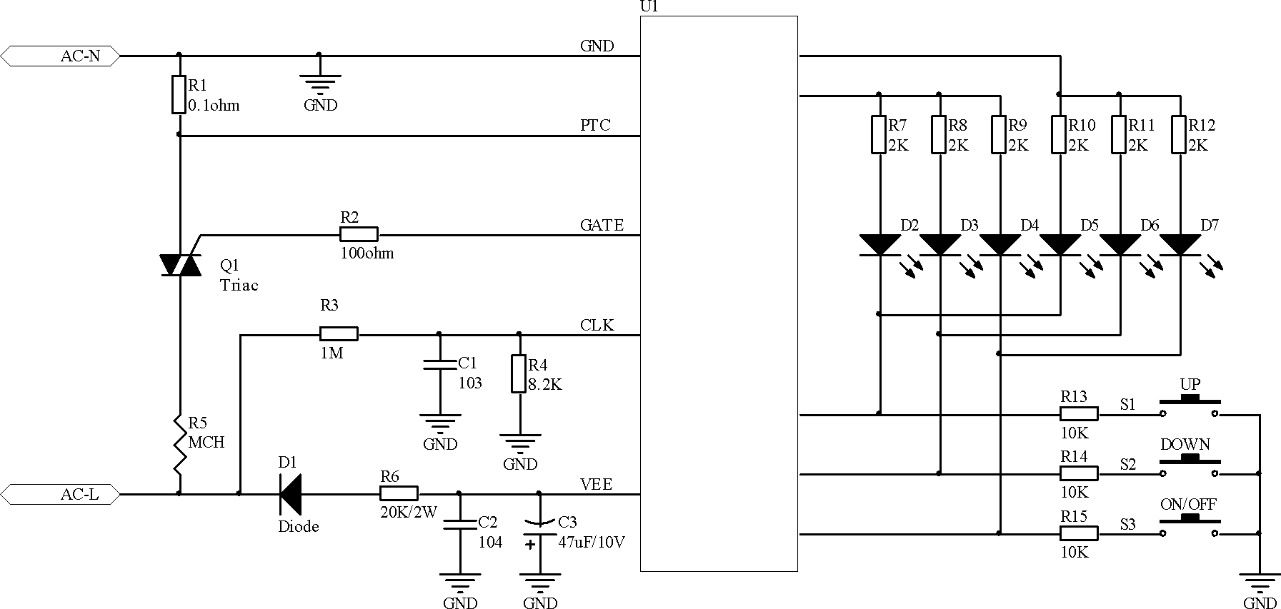 Circuit and method for controlling metal ceramic heating element through bidirectional triode thyristor