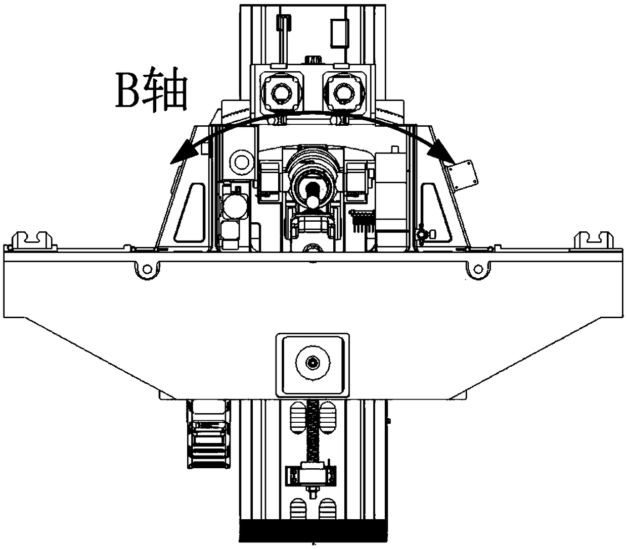 A positive and negative solution method for a five-axis number-controlled hole machine tool in which the feed axis swings with the ab axis